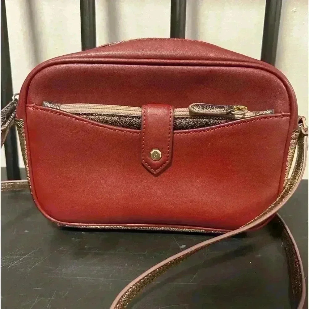 G.I.L.I. Crossbody Leather Bag in Burgundy w/ Rose Gold Trim and Matching Wallet